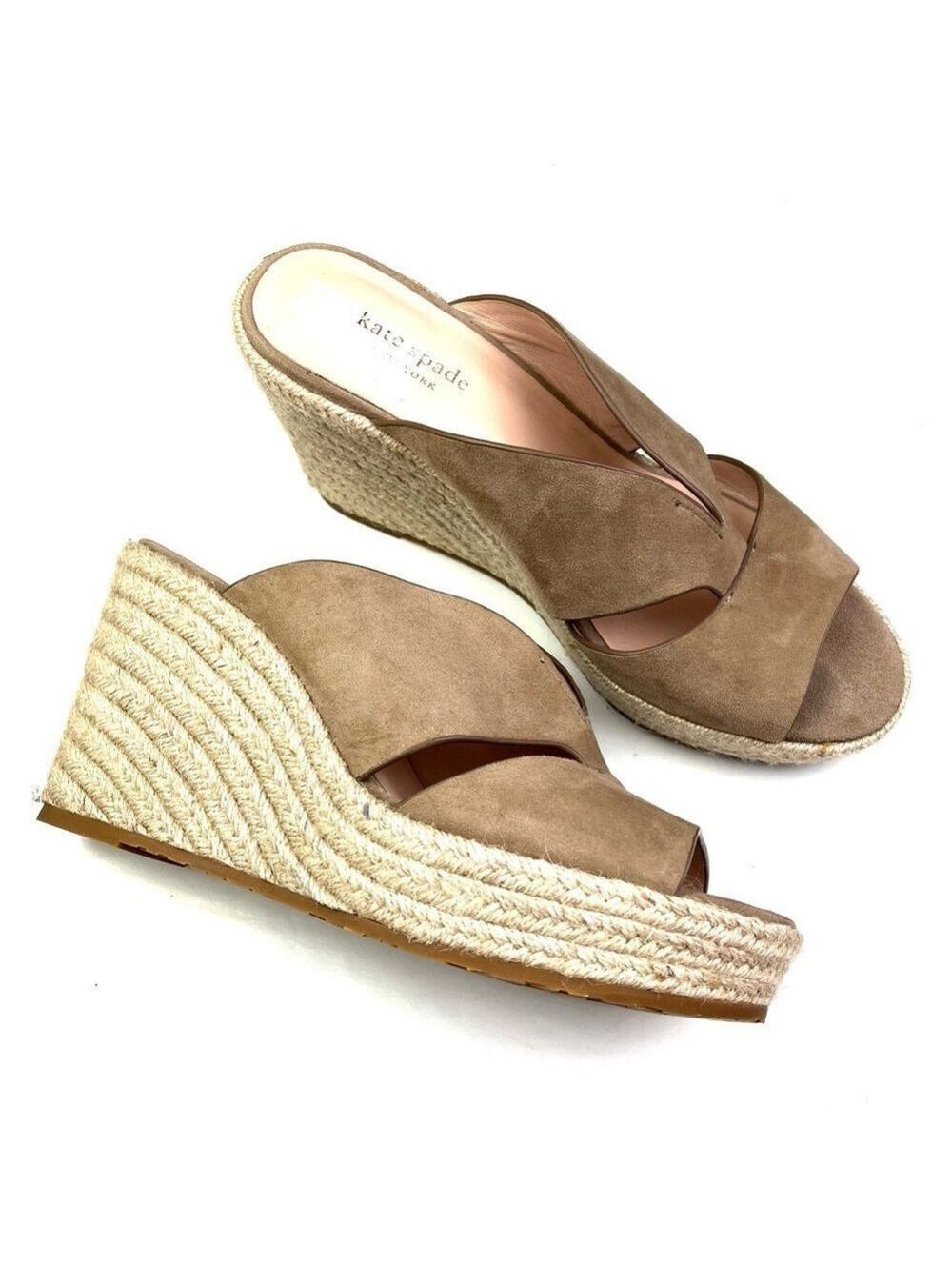 Kate Spade Tropez Suede Espadrille Platform Wedge Sandals Toasted Almond size 10